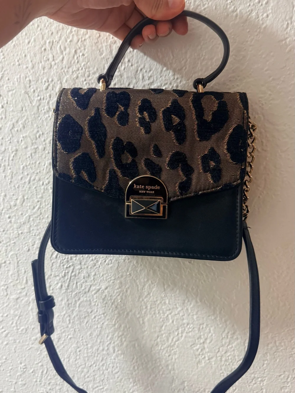 kate spade Leopard-Print Top Handle Satchel in Black and Gold-Tone